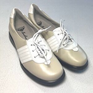 Sandbaggers Susie Golf‎ Shoes Womens 6.5 Beige White Leather Lace Up Comfort